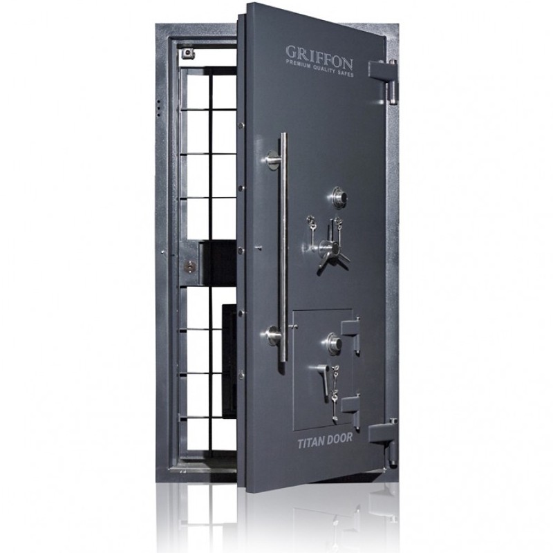 Drzwi skarbcowe HERKULES klasa II z drzwiami awaryjnymi i trzema zamkami